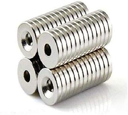 25 Pack Round Disc Magnets, D10mm x H3mm with 3mm Hole, Silver Steel Finish, Ideal for Refrigerator, Office, Whiteboard Magnets, Durable, Multi-Use in Saudi Arabia
