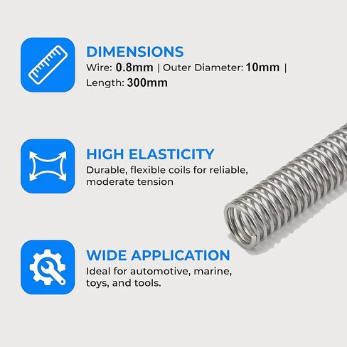 2Pcs Compression Spring Steel Wire Pen Springs Small Size 0.8 mm Wire Dia x 10 mm OD x 300 mm L Mechanical Spring Set for Repair Shop Home DIY Hardware Applications in Kuwait