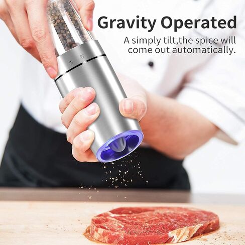 Gravity Electric Pepper and Salt Grinder Set, Adjustable Coarseness, Automatic Shakers Mill Grinder with LED Light, Battery Powered, Upgraded Larger Capacity, One Hand Operated (Sliver 2 Pack) in Saudi Arabia