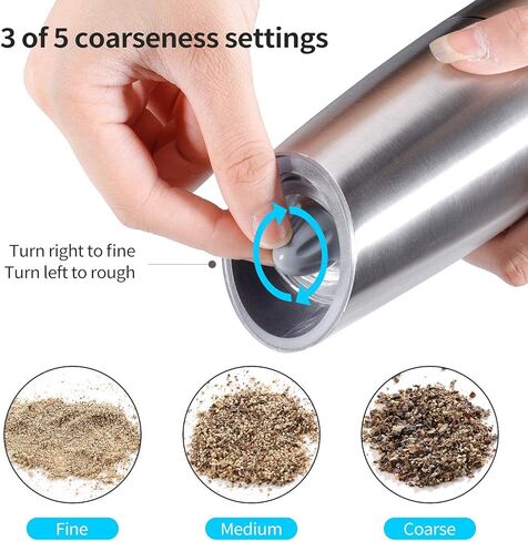 Gravity Electric Pepper and Salt Grinder Set, Adjustable Coarseness, Automatic Shakers Mill Grinder with LED Light, Battery Powered, Upgraded Larger Capacity, One Hand Operated (Sliver 2 Pack) in Saudi Arabia