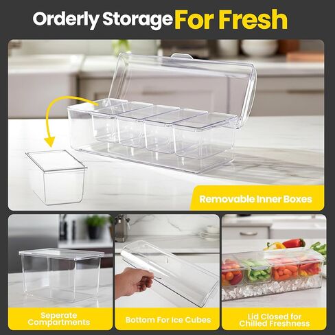 Ice Chilled Condiment Caddy with Lid – 5 Removable Compartments, Utensils Included – Buffet Server for BBQ, Taco Bar & Parties in Saudi Arabia