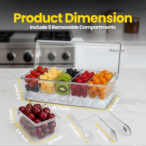 Ice Chilled Condiment Caddy with Lid – 5 Removable Compartments, Utensils Included – Buffet Server for BBQ, Taco Bar & Parties in Saudi Arabia
