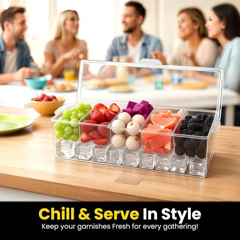 Ice Chilled Condiment Caddy with Lid – 5 Removable Compartments, Utensils Included – Buffet Server for BBQ, Taco Bar & Parties in Saudi Arabia