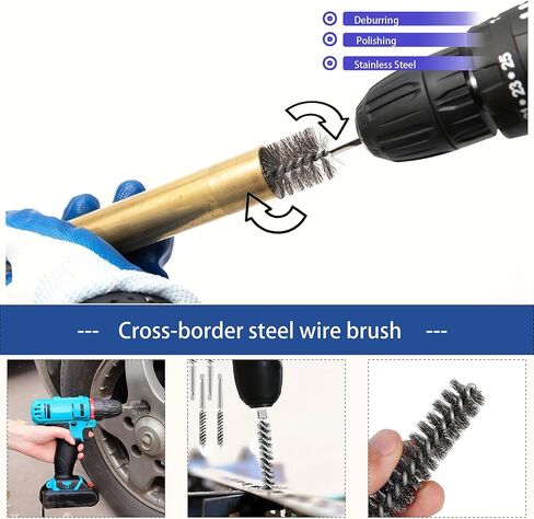 Stainless Steel Wire Tube Brushes 6-Piece 1/4-Inch Hex Handle Spiral Design For Deburring Screws And Threads Rust Removal Polishing Pipes, Silver in Saudi Arabia