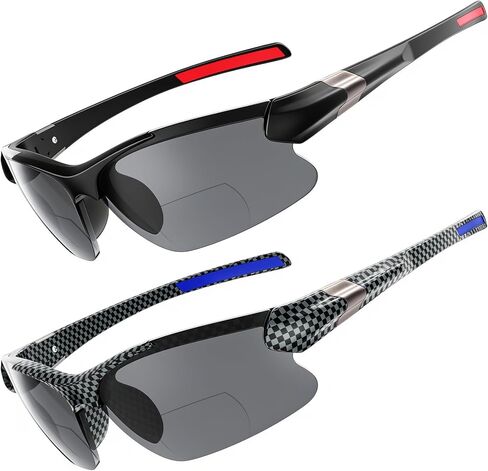 DEHOTRE 2 Pack Bifocal Reading Sunglasses Men TR90 Frame Wrap Around Sports Semi Rimless Sun Readers for Driving Golf Fishing in Saudi Arabia
