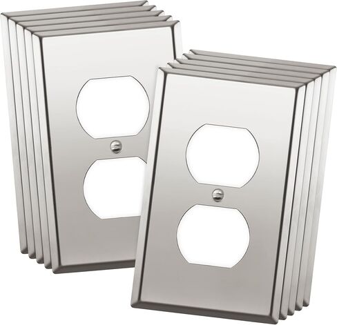 ENERLITES Duplex Receptacle Metal Wall Plate, Stainless Steel Switch Outlet Cover, Size 1-Gang 4.50" x 2.76", 7721-10PCS, 430, UL Listed, Silver (10 Pack), 10 Count in Saudi Arabia