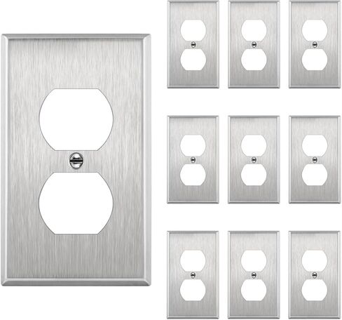 ENERLITES Duplex Receptacle Metal Wall Plate, Stainless Steel Switch Outlet Cover, Size 1-Gang 4.50" x 2.76", 7721-10PCS, 430, UL Listed, Silver (10 Pack), 10 Count in Saudi Arabia