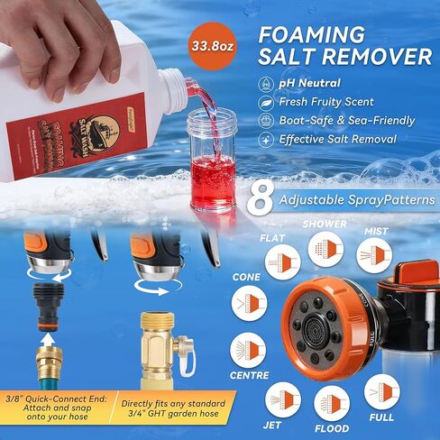 مجموعة غسول مزيل الملح 5 في 1، منظف القوارب ذو درجة حموضة محايدة للقوارب والسيارات وإكسسوارات القوارب، والمحركات البحرية ومحرك خارجي، يتضمن بخاخة رغوية، ومنشفة مقاس XL، وقفاز غسيل وممحاة للجرجر in Kuwait