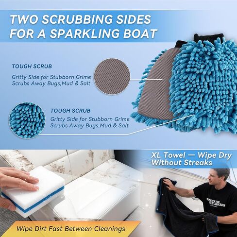 مجموعة غسول مزيل الملح 5 في 1، منظف القوارب ذو درجة حموضة محايدة للقوارب والسيارات وإكسسوارات القوارب، والمحركات البحرية ومحرك خارجي، يتضمن بخاخة رغوية، ومنشفة مقاس XL، وقفاز غسيل وممحاة للجرجر in Kuwait