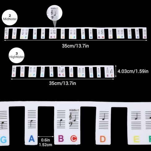 61 Key Colorful Piano Notes Guide Removable, 2 Pcs Silicone Piano Key Labels 35cm/50cm, Reusable Full Size Pianos Keyboard Stickers, Essential Pianos Accessories for Beginners in Saudi Arabia