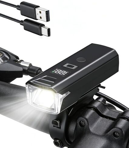 Vitoki Bike Lights for Night Riding, USB-C Rechargeable Bicycle Lights Bright Headlight 5 Lighting Modes, LED Mountain Bike Front Light for Cyclists and Commuters, LED Dispaly & Auto Light Sensor in Kuwait