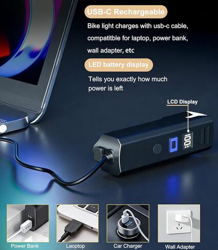 Vitoki Bike Lights for Night Riding, USB-C Rechargeable Bicycle Lights Bright Headlight 5 Lighting Modes, LED Mountain Bike Front Light for Cyclists and Commuters, LED Dispaly & Auto Light Sensor in Kuwait