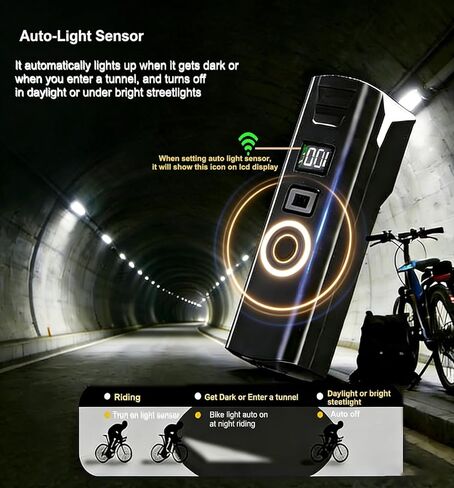 Vitoki Bike Lights for Night Riding, USB-C Rechargeable Bicycle Lights Bright Headlight 5 Lighting Modes, LED Mountain Bike Front Light for Cyclists and Commuters, LED Dispaly & Auto Light Sensor in Kuwait
