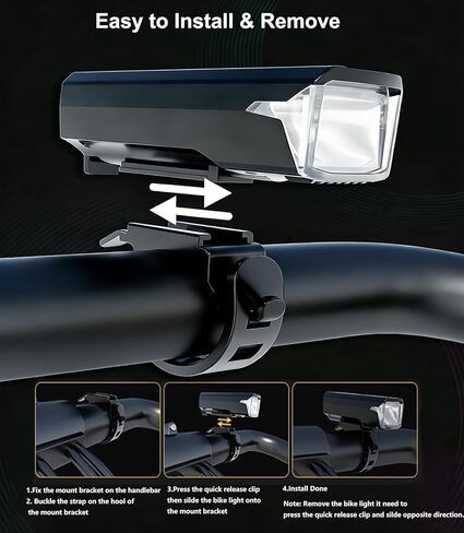 Vitoki Bike Lights for Night Riding, USB-C Rechargeable Bicycle Lights Bright Headlight 5 Lighting Modes, LED Mountain Bike Front Light for Cyclists and Commuters, LED Dispaly & Auto Light Sensor in Kuwait