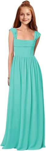 MRHUSH Junior Bridesmaid Dresses for Teens Chiffon Flower Girl Dresses for Wedding Square Neck Girls Formal Dress Prom Gown in Kuwait