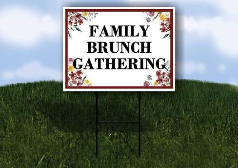 Family Brunch Gathering Spring Flowers Plum Pink Directional Arrows A-Frame Double Sided 23x23 in. sign in Kuwait