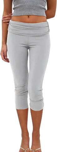 Women's Fold Over Capri Leggings Y2K Low Rise Flared Pants Stretch Lounge Yoga Athletic Cropped Pants Bell Bottoms in Kuwait