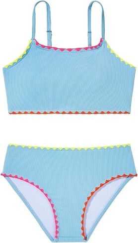 Century Star Girls Swimsuit 2 Pieces Ribbed Bikini Color Block Bathing Suit for Teens Adjustable Straps Swimwear Padded in Saudi Arabia