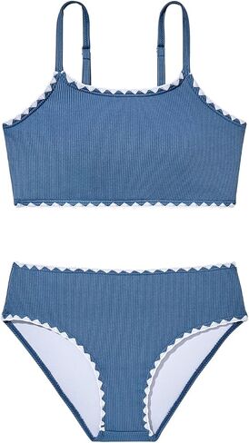 Century Star Girls Swimsuit 2 Pieces Ribbed Bikini Color Block Bathing Suit for Teens Adjustable Straps Swimwear Padded in Saudi Arabia