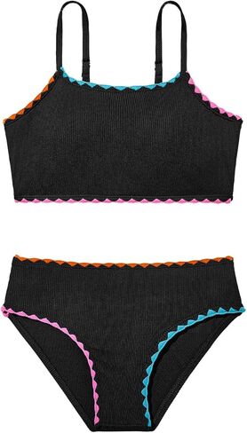 Century Star Girls Swimsuit 2 Pieces Ribbed Bikini Color Block Bathing Suit for Teens Adjustable Straps Swimwear Padded in Saudi Arabia