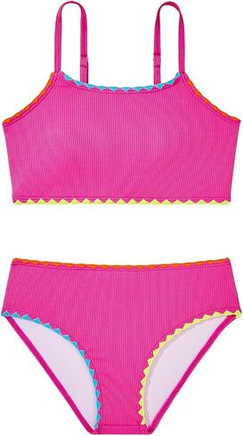 Century Star Girls Swimsuit 2 Pieces Ribbed Bikini Color Block Bathing Suit for Teens Adjustable Straps Swimwear Padded in Saudi Arabia
