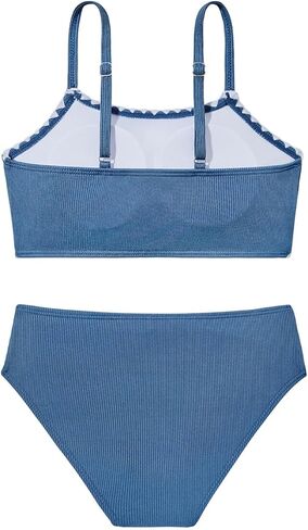 Century Star Girls Swimsuit 2 Pieces Ribbed Bikini Color Block Bathing Suit for Teens Adjustable Straps Swimwear Padded in Saudi Arabia