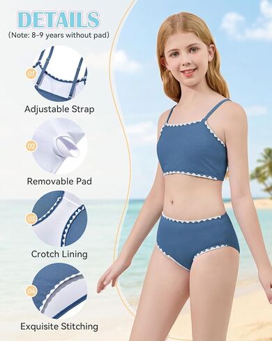 Century Star Girls Swimsuit 2 Pieces Ribbed Bikini Color Block Bathing Suit for Teens Adjustable Straps Swimwear Padded in Saudi Arabia