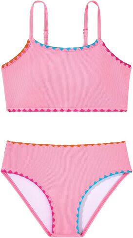 Century Star Girls Swimsuit 2 Pieces Ribbed Bikini Color Block Bathing Suit for Teens Adjustable Straps Swimwear Padded in Saudi Arabia