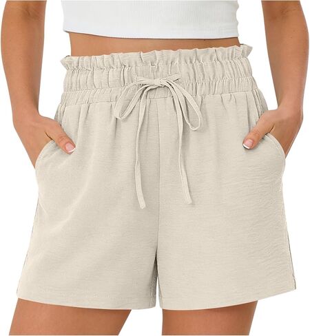 High Waisted Shorts for Women Drawstring Casual Wide Leg Bermuda Shorts Beach Vacation Lounge Short Pants with Pocket in Saudi Arabia