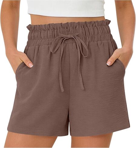 High Waisted Shorts for Women Drawstring Casual Wide Leg Bermuda Shorts Beach Vacation Lounge Short Pants with Pocket in Saudi Arabia