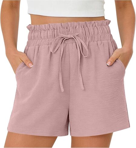 High Waisted Shorts for Women Drawstring Casual Wide Leg Bermuda Shorts Beach Vacation Lounge Short Pants with Pocket in Saudi Arabia