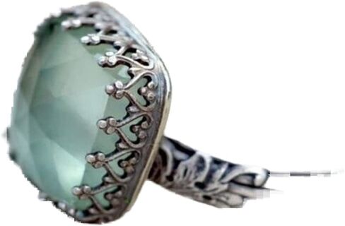 خاتم فضي عتيق من حجر القمر الأخضر النعناعي 925 من الفضة الإسترليني الرجعية الأميرة قطع مربعة حجر القمر الأخضر الماس Prehnite الأحجار الكريمة خاتم الخطوبة الزفاف in Kuwait