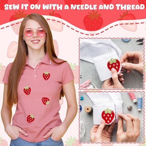 IUAQDP 50 Pieces Strawberry Sew On Patch, Cute Crochet Applique Embellishment, Decorative Small Knitted Fruit Motif for Clothes Dress Bag Hat Headband Garment Fabric DIY Accessories, 1.37 x 0.98IN in Kuwait