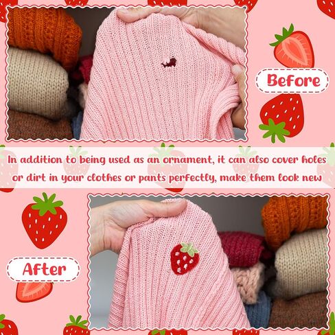 IUAQDP 50 Pieces Strawberry Sew On Patch, Cute Crochet Applique Embellishment, Decorative Small Knitted Fruit Motif for Clothes Dress Bag Hat Headband Garment Fabric DIY Accessories, 1.37 x 0.98IN in Kuwait