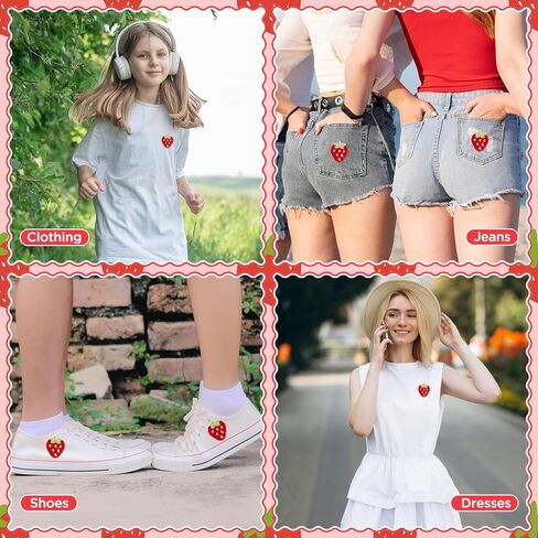 IUAQDP 50 Pieces Strawberry Sew On Patch, Cute Crochet Applique Embellishment, Decorative Small Knitted Fruit Motif for Clothes Dress Bag Hat Headband Garment Fabric DIY Accessories, 1.37 x 0.98IN in Kuwait