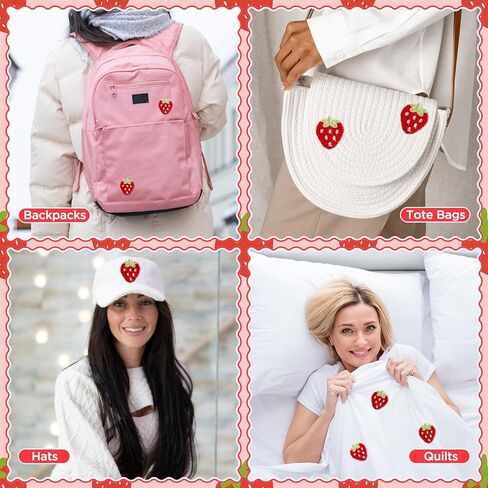 IUAQDP 50 Pieces Strawberry Sew On Patch, Cute Crochet Applique Embellishment, Decorative Small Knitted Fruit Motif for Clothes Dress Bag Hat Headband Garment Fabric DIY Accessories, 1.37 x 0.98IN in Kuwait