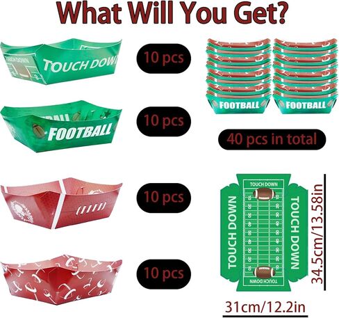 40 Pack Football Party Supplies - Large Football Food Serving Trays, Disposable Paper Plates Party Bowls Football Party Decorations for Birthday and Tailgate Parties in Saudi Arabia