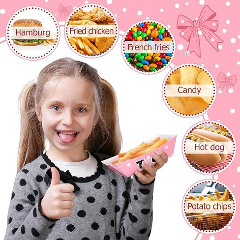Baderke 100pcs الفأر الوردي حفلة عيد ميلاد اللوازم فتاة الطرف الثاني الزينة 2lb الوردي الماوس 2 صواني الطعام ورقة، قوارب الطعام الورقية لهوت دوج ناتشوز رقائق الحلوى لعيد ميلاد الطفل دش الفتيات in Saudi Arabia