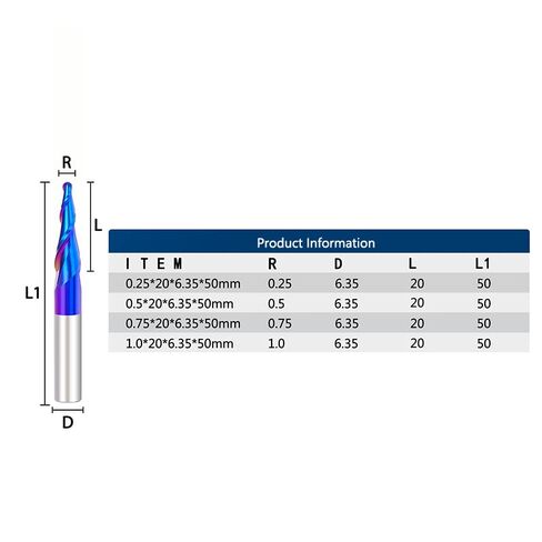 4 قطعة كربيد التنغستن الصلبة مدبب نهاية مطحنة R0.25 .5 .75 R1.0 الكرة الأنف 2 المزامير نك نحت النقش أداة آلة راوتر بت in Kuwait
