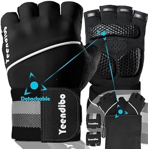 5-in-1 Workout Gloves with Wrist Strap, Full Protection Exercise Weight Lifting Gloves for Men and Women, Detachable Design with Mesh Bag Size L in Saudi Arabia