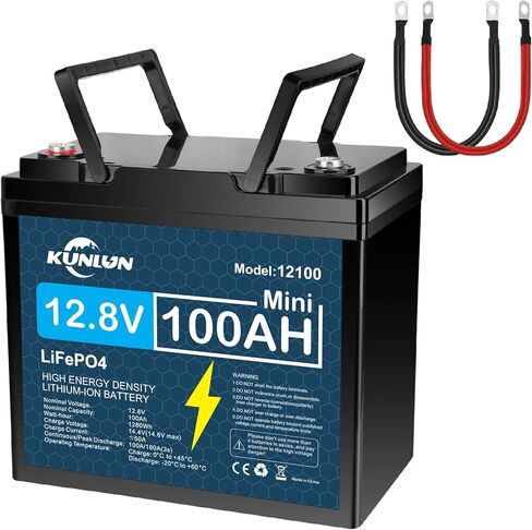 بطارية KUNLUN 12 فولت 100 أمبير LiFePO4 صغيرة مثالية لمحركات التصيد والبحرية والقوارب واليخوت وRV والطاقة الشمسية خارج الشبكة، مدمجة 100 أمبير BMS مع حماية منخفضة الحرارة بطارية ليثيوم حديد ذات دورة عميقة 12 فولت in Saudi Arabia
