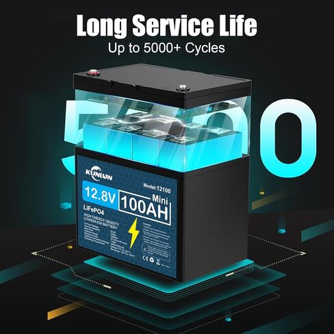 بطارية KUNLUN 12 فولت 100 أمبير LiFePO4 صغيرة مثالية لمحركات التصيد والبحرية والقوارب واليخوت وRV والطاقة الشمسية خارج الشبكة، مدمجة 100 أمبير BMS مع حماية منخفضة الحرارة بطارية ليثيوم حديد ذات دورة عميقة 12 فولت in Saudi Arabia