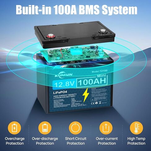 بطارية KUNLUN 12 فولت 100 أمبير LiFePO4 صغيرة مثالية لمحركات التصيد والبحرية والقوارب واليخوت وRV والطاقة الشمسية خارج الشبكة، مدمجة 100 أمبير BMS مع حماية منخفضة الحرارة بطارية ليثيوم حديد ذات دورة عميقة 12 فولت in Saudi Arabia