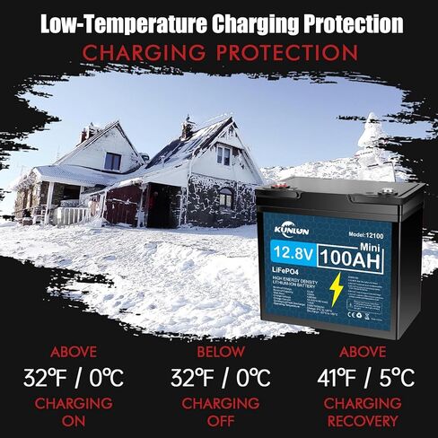 بطارية KUNLUN 12 فولت 100 أمبير LiFePO4 صغيرة مثالية لمحركات التصيد والبحرية والقوارب واليخوت وRV والطاقة الشمسية خارج الشبكة، مدمجة 100 أمبير BMS مع حماية منخفضة الحرارة بطارية ليثيوم حديد ذات دورة عميقة 12 فولت in Saudi Arabia