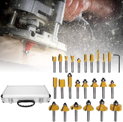 24Pcs Woodworking Cutter Kit, Alloy Corner Round Bit Rabbeting Bits for Wood Cutting Engraving Tools with Trimming Machine Cutter and Electric Wood Milling in Saudi Arabia