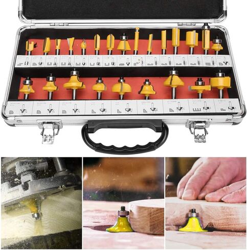 24Pcs Woodworking Cutter Kit, Alloy Corner Round Bit Rabbeting Bits for Wood Cutting Engraving Tools with Trimming Machine Cutter and Electric Wood Milling in Saudi Arabia