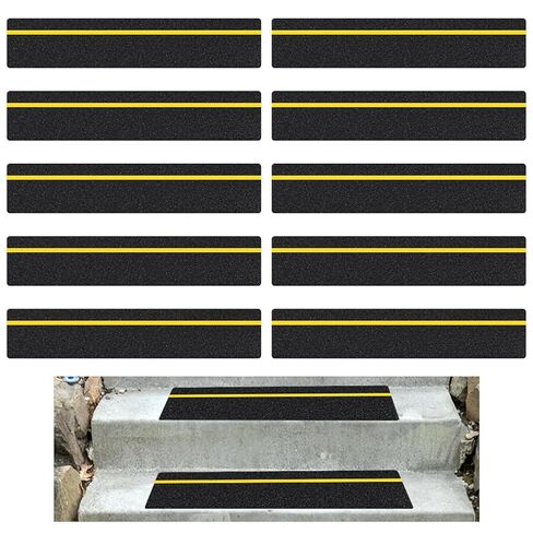 10 Packs 6" x 30" Anti Slip Stair Tread with Reflective Strips, Non Slip Grip Tape with Glow in Dark Stripe, High Friction Deck Grip Tape Strips, Self-Adhesive Outdoor Non Skid Tape for Stairs Step in Saudi Arabia