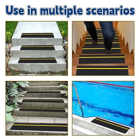 10 Packs 6" x 30" Anti Slip Stair Tread with Reflective Strips, Non Slip Grip Tape with Glow in Dark Stripe, High Friction Deck Grip Tape Strips, Self-Adhesive Outdoor Non Skid Tape for Stairs Step in Saudi Arabia