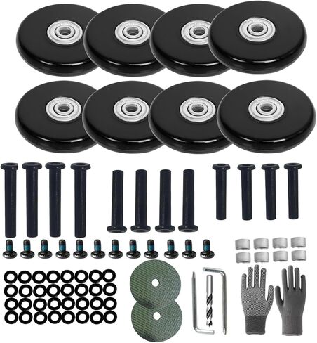 عجلات بديلة لحقيبة الأمتعة بقطر 2.13 بوصة (54 مم) 8 قطع عجلة سماكة 0.55 بوصة (14 مم) مع 3 أحجام محور مقاومة للاهتراء من المطاط كتم الصوت أدوات إصلاح العجلات الدوارة لصندوق السفر لحقيبة الترولي in Kuwait