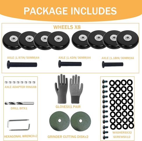 عجلات بديلة لحقيبة الأمتعة بقطر 2.13 بوصة (54 مم) 8 قطع عجلة سماكة 0.55 بوصة (14 مم) مع 3 أحجام محور مقاومة للاهتراء من المطاط كتم الصوت أدوات إصلاح العجلات الدوارة لصندوق السفر لحقيبة الترولي in Kuwait